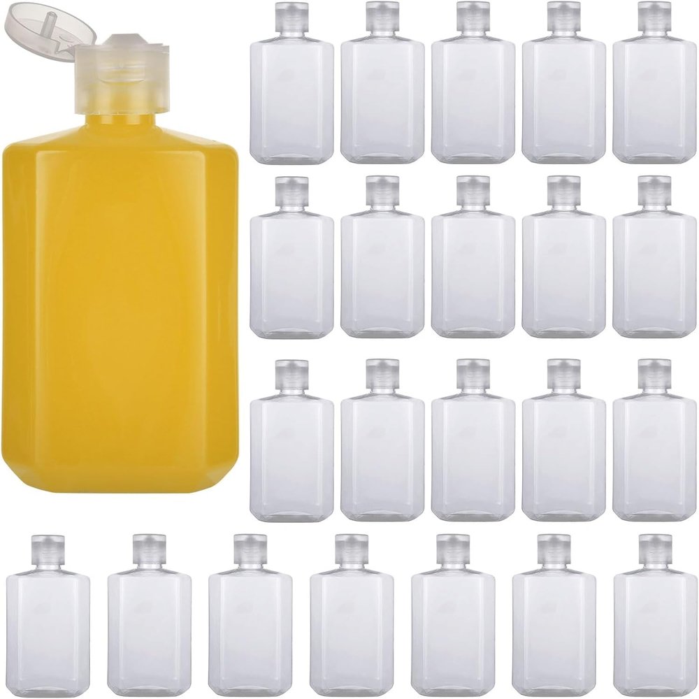 100PCS Mini Size Travel Bottles 2oz Travel Shampoo Plastic Empty Bottles, Refillable Cosmetic Containers with Flip Cap Clear Portable Small Bottles for Liquid, Lotions, Cream, Toner, Body Soap