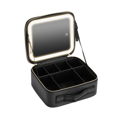 Travel Makeup Bag with Led Mirror Small & Large, Travel Cosmetic Case, Waterproof Cosmetic Bag for Women with Adjustable Dividers Rechargeable 3-Mode Dimmable Lighting, Black, Small, modernity
