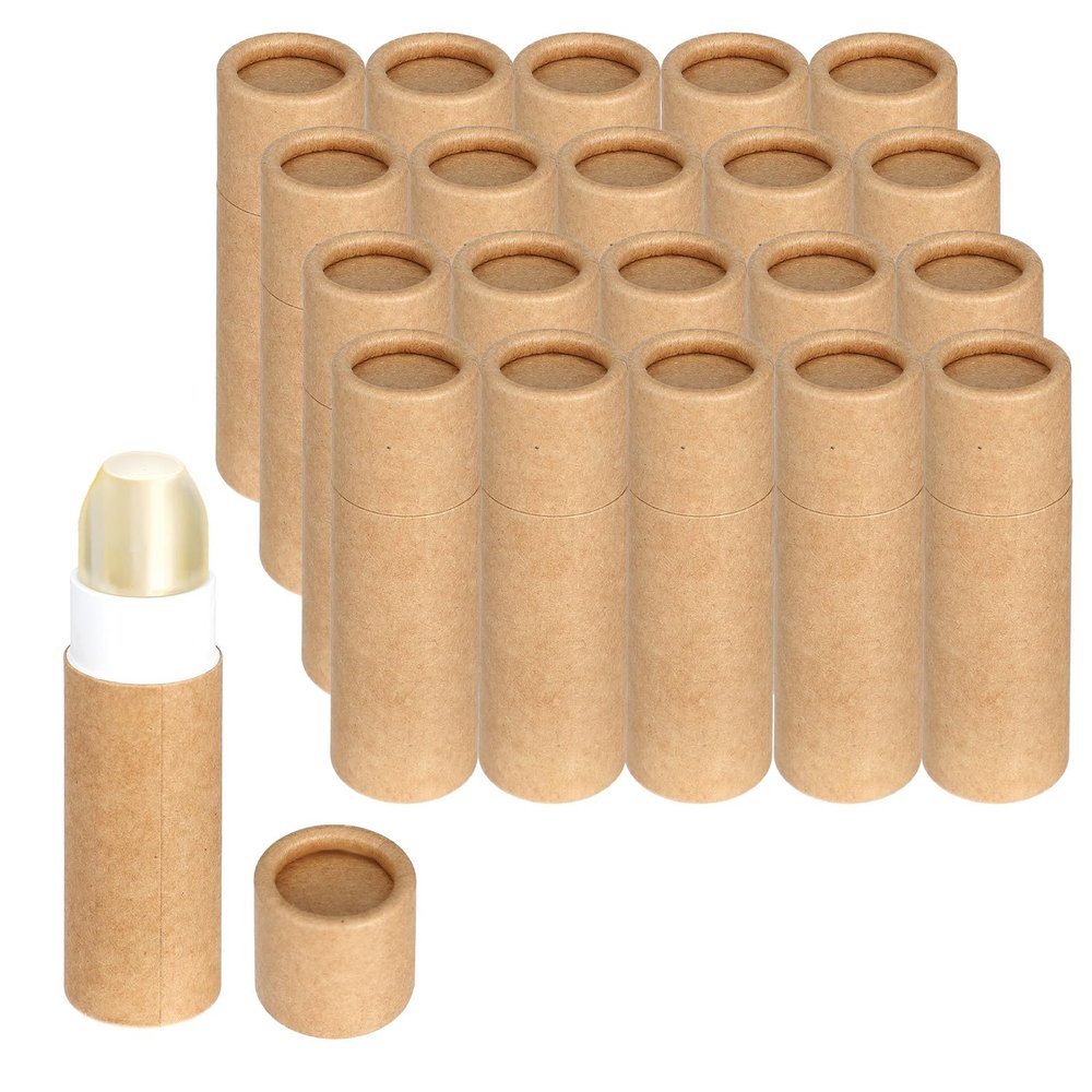 20 Pcs 0.3 oz Brown Paperboard Lip Balm Tubes  Eco-Friendly Push-Up Cardboard Containers for DIY Lip Balm, Solid Perfume & Skincare