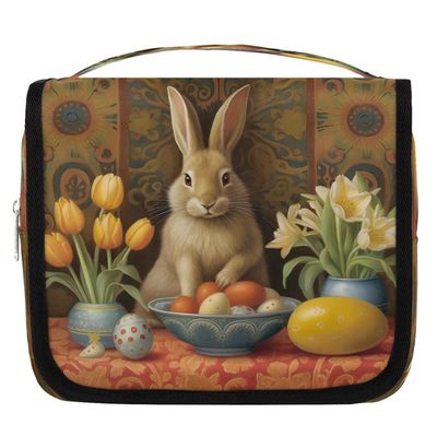Tangopi Travel Hanging Toiletry Bag for Women Men Easter Rabbit Floral Egg Large Makeup Organizer Portable Cosmetic Pouch Waterproof Bathroom Wash Bag