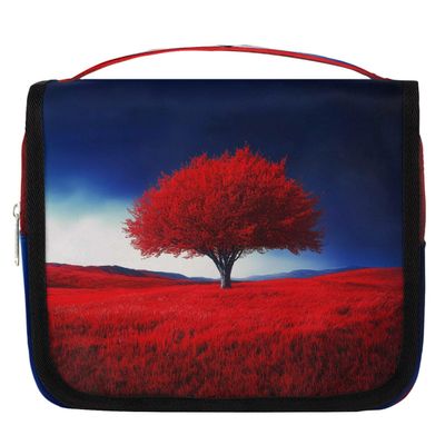 Tangopi Travel Hanging Toiletry Bag for Women Men Red Tree Art Large Makeup Organizer Portable Cosmetic Pouch Waterproof Bathroom Wash Bag