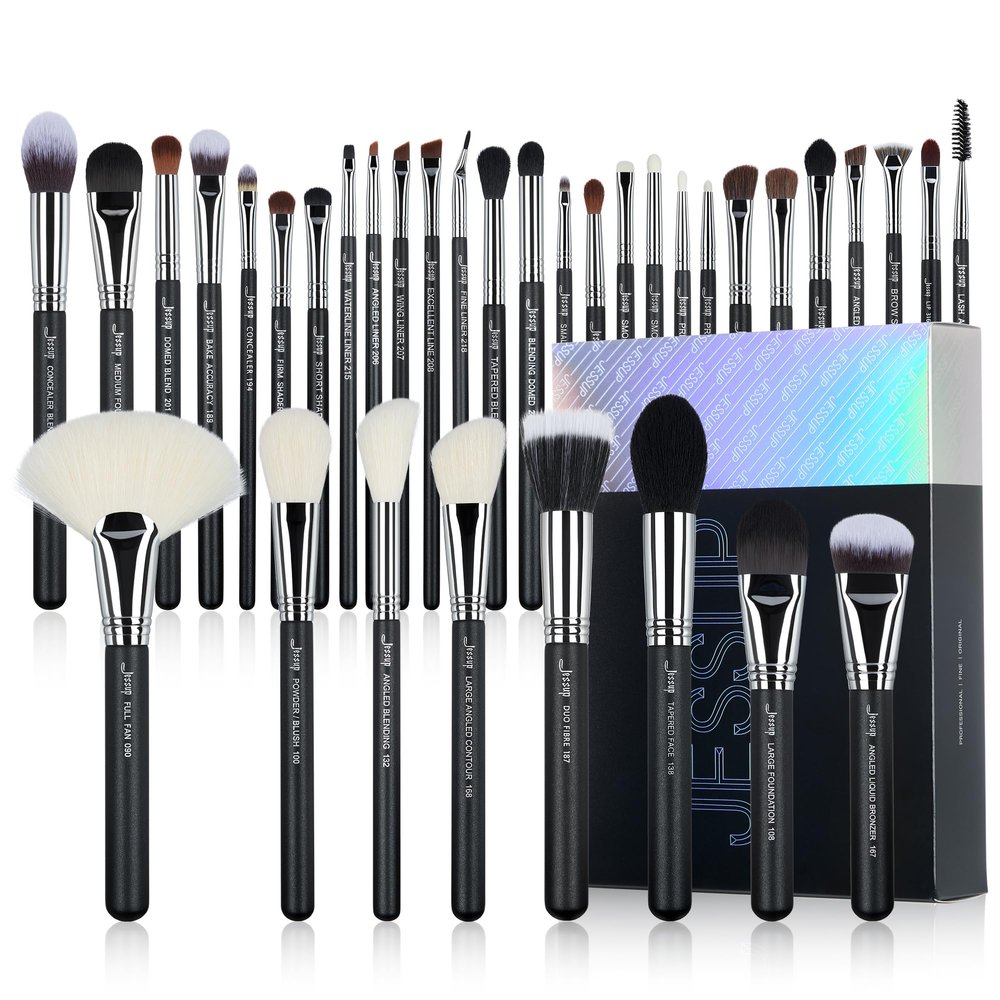 Jessup Makeup Brushes Set Professional 35pcs Premium Synthetic Labeled Make up Brush for Foundation Eyeshadow Concealer Contour Eyeliner Blush Powder and Eyebrow, Cruelty-Free, Black T342