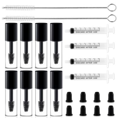8 Pack 3ml Empty Mascara Tube with Eyelash Wand & 4pcs 3ml Syringes  Reusable and Refillable Eyelash Serum Containers for Lash Extensions, Glue, Cream  Includes Rubber Stoppers & Cleaning Brushes