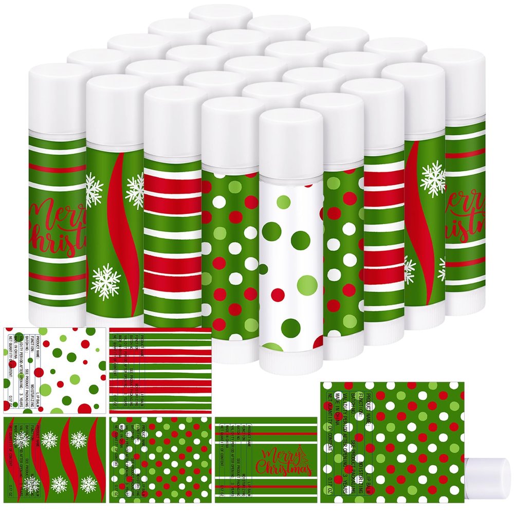 25 Pcs Christmas Peppermint Flavor Lip Balms Gifts Bulk Mini Peppermint Candy Flavor Moisturizing Lip Balms Elf Xmas Christian Party Favors Xmas Stocking Stuffer Bulk for Women Coworker Staff Employee