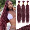 100g 3 bundles 99j Red Burgundy Human Braiding Hair 18 Inch Deep Water Wave Bulk Human Hair for Braiding No Weft 12A Brazilian Virgin Curly Human Hair Extensions for Boho Braids view 1