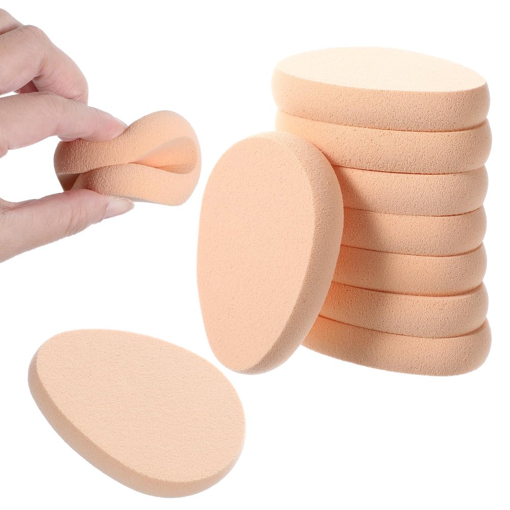8 Pcs Oval Puff Facial Powder Blender Flat Makeup Sponge Puffs Foundation Sponge Beige Beauty Egg Smooth Air Cushion Puff for Natural Easy Soft Long Lasting Beginner Friendly