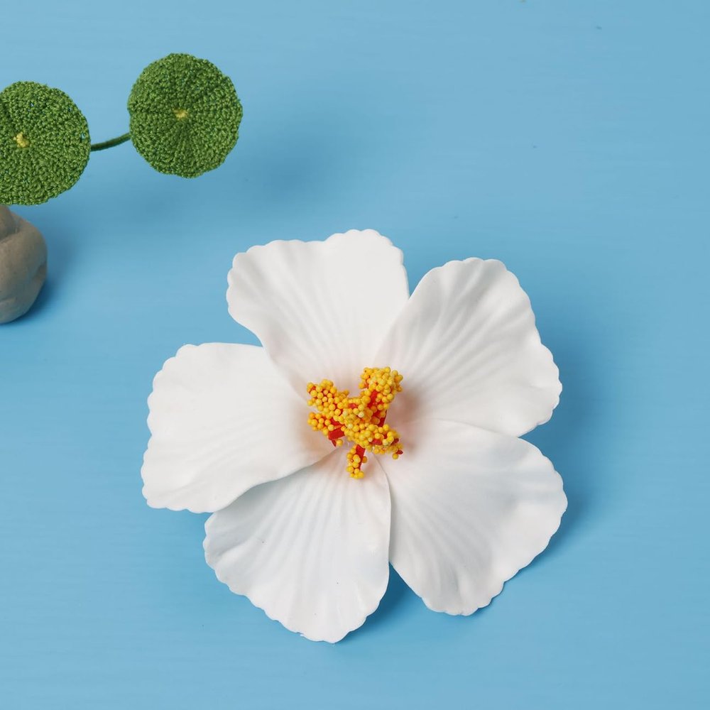 10 Pcs Flower Hair Clips for Women, 3.94 Inch Hibiscus Hawaiian Flower Clips for Hair Accessories, Beach Party (White)