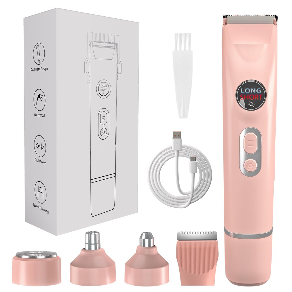 Bikini Trimmer for Women,4 in 1 Electric Razors for Women with Ceramic Blades,Waterproof Pubic Hair and Face Har Trimmer,Replacement Noise Hair and Eyebrow Shaver,Grooming Kit for Travel