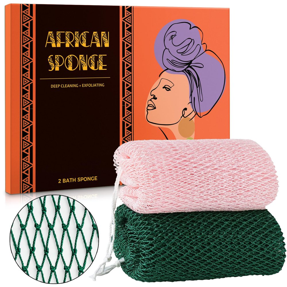 African Net Sponge Authentic - African Exfoliating Net Sponge Real African Wash Cloth - African Bath Sponge Loofah with Knots Exfoliator Net - Skin Smoother Scrub Net for Shower Body Scrubber