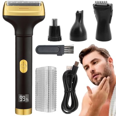 Foil Shaver, Electric Shavers for Men, 4-in-1 Painless Foil Shaver with LED Display, Rechargeable Cordless Beard Trimmer for Men Face Nose Eyebrows Hair