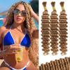 100g 3 bundles Blonde Human Braiding Hair 20 Inch Deep Water Wave Bulk Human Hair for Braiding Brazilian Virgin Curly Hair Extensions for Boho Braids Wet and Wavy Color 27 Honey Blonde view 1
