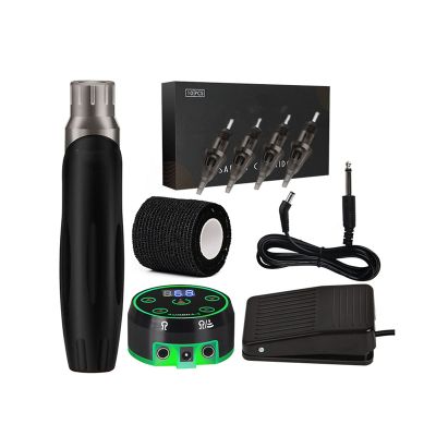 Tattoo Set Tattoo Power Supply Cartridge Needles Foot Pedal Professional Rotary Tattoo Machine Kit for Liner Shader(Red set)