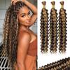 100g 3 bundles Human Braiding Hair Deep Water Wave Bulk 16 Inch P4/27 Curly for Boho Braids Extensions No Weft 3 Braids Per Pack Wet and Wavy Highlight view 1
