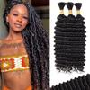 100g 3 bundles Human Braiding Hair for Boho Braids 24 Inch Curly Boho Hair for Braiding Knotless 12A Deep Wave Bulk Bohemian Natural Black view 1