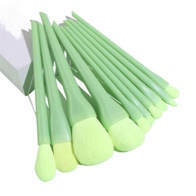 10 pcs green makeup brushes set complete with loose powder brushes and makeup brushes