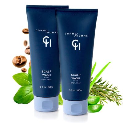 Comme Homme Hydrating Scalp Wash for Bald Men | Daily Face & Scalp Cleanser with Aloe, Basil, Tea Tree & Caffeine | Gently Cleanses, Soothes & Energizes | Pack of 2 (5 fl oz Each)