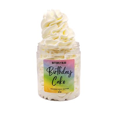 Birthday Cake Whipped Body Butter  Vanilla Frosting Scent  Shea, Cocoa & Mango Butter  Moisturizing Vegan Body Cream for Dry Skin  Handmade Skincare Gift for Women & Teens  8 oz Jar