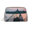 Gold Leather Makeup Bag Starfish Fishing Nets Print Travel Cosmetic Bags with Handle, Divider, Zipper, Portable Personal Toiletries view 1
