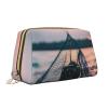 Gold Leather Makeup Bag Starfish Fishing Nets Print Travel Cosmetic Bags with Handle, Divider, Zipper, Portable Personal Toiletries view 2