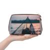 Gold Leather Makeup Bag Starfish Fishing Nets Print Travel Cosmetic Bags with Handle, Divider, Zipper, Portable Personal Toiletries view 3