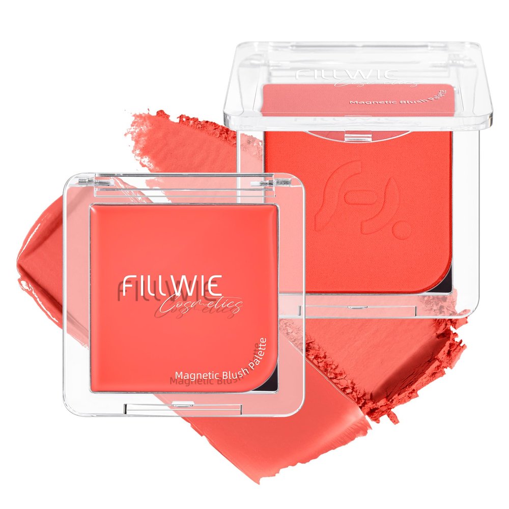 Blush Palette Duo  Cream & Powder Blush Set in Orange Red, Long-Wearing & Moisturizing, Easy to Blend, Radiant Coverage for Cheeks, Eyes & Lips, Magnetic Palette Compatible (2-Pack, Cherry Rush)