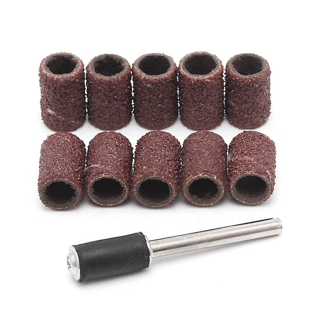 10Pcs 6mm Grit 120# Sanding Bands +3.17mm Mandrel Rotary Tool Drill Bits