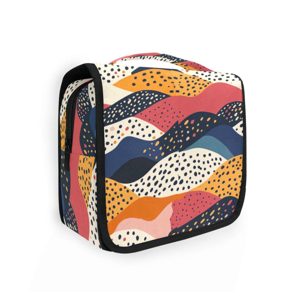 Colorful Wave Dots Art Travel Toiletry kit with Hanging Hook Waterproof Make up Bags Vacation