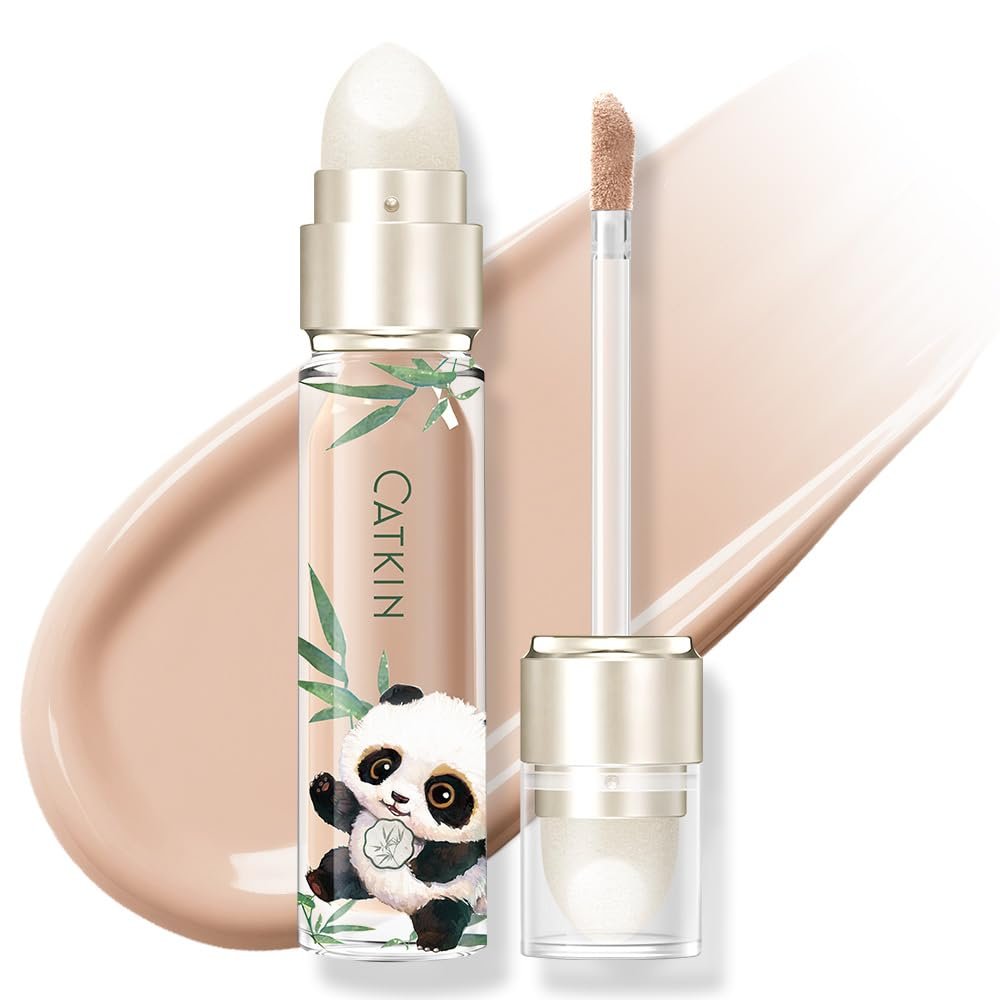 CATKIN Full Coverage Dual-Ended Liquid Concealer Eraser Dark Circles Treatment, Creamy Blendable smooth formula for Blemishes Redness, Long Lasting Waterproof, Sponge Tip Included 5g C04 SILK