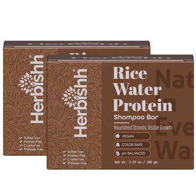 Herbishh Rice Water Shampoo Bar for Hair Growth Strengthening & Nourishing, Solid Soap for Thinning Hair, Infused With Biotin, Ideal For All Hair Types, Paraben-Free & Sulfate-Free, 3.53 oz Pk of 2