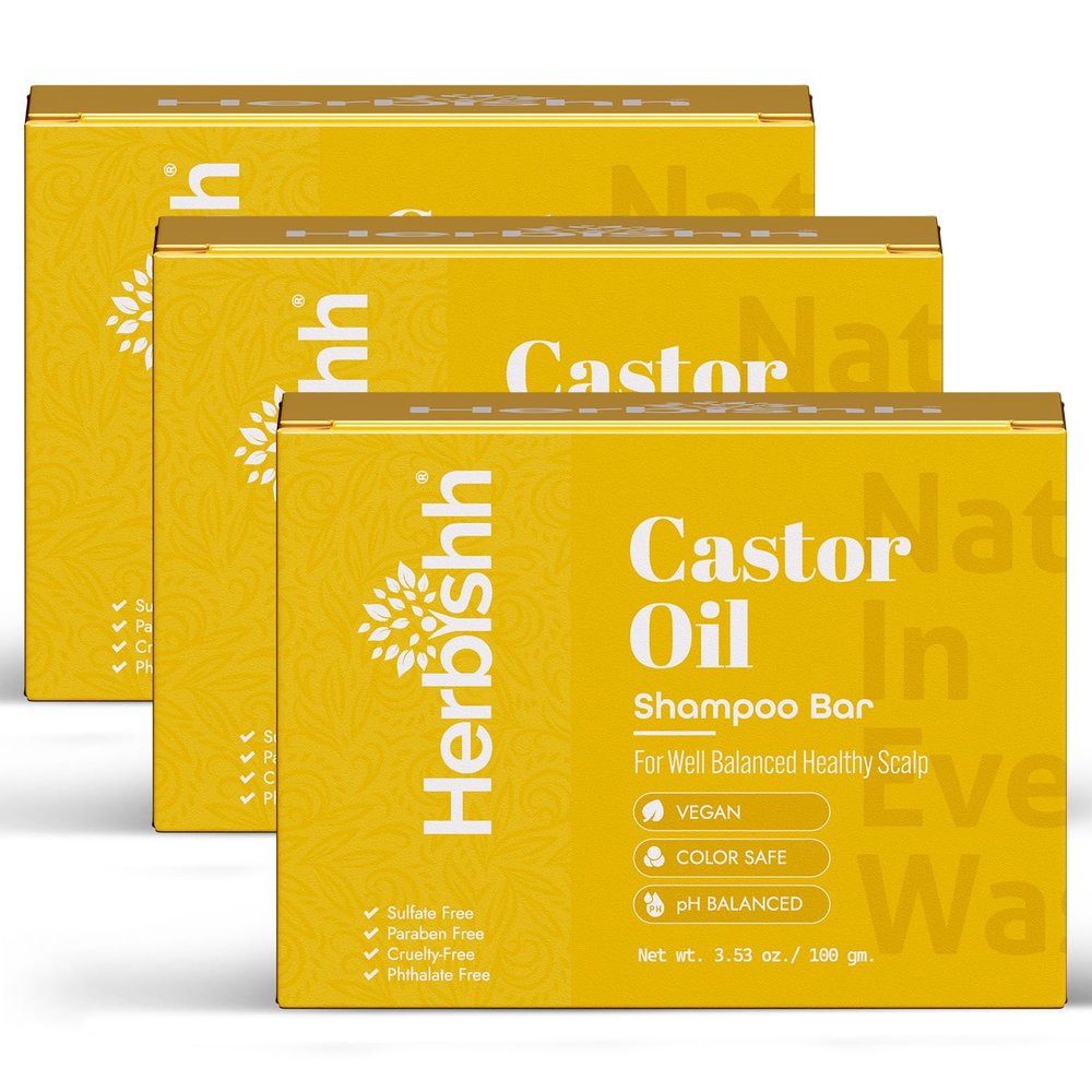 Herbishh Castor Oil Shampoo Bar Nourishing Solid Shampoo Bar for Hair Growth & Thinning Hair Castor Oil Shampoo Soap for Moisturized Scalp Natural Soap 3.53 oz Pack of 3