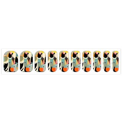 Mid-Century Modern Art Cat Nail Stickers 50 Sheets Gloss Nail Strips Bundle Long Lasting Gel Nail Stickers Art Decals Easy to Apply and Remove for Women DIY Decorations