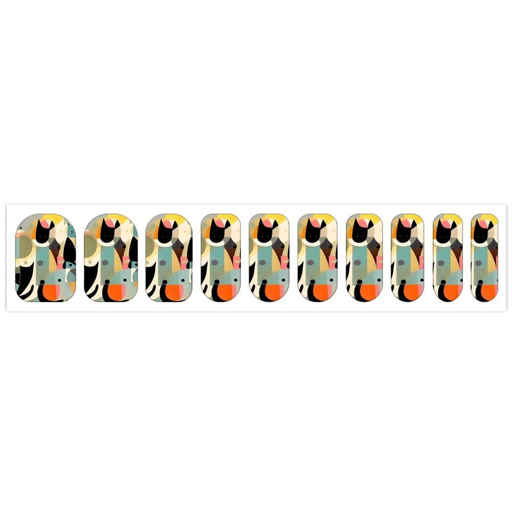Mid-Century Modern Art Cat Nail Stickers 50 Sheets Gloss Nail Strips Bundle Long Lasting Gel Nail Stickers Art Decals Easy to Apply and Remove for Women DIY Decorations