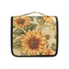 Vintage Sunflowers Toiletry kit for Men with Hanging Hook Necessities Quilted Makeup Bag Hotel view 2