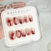 10Pcs Red Gradient French Fake Nails Silver Line Press on Nails Short Square Glitter False Nails with Designs Glossy Reusable Acrylic Glue on Nails for Women Summer Nail Art Supplies view 2