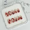 10Pcs Red Gradient French Fake Nails Silver Line Press on Nails Short Square Glitter False Nails with Designs Glossy Reusable Acrylic Glue on Nails for Women Summer Nail Art Supplies view 3