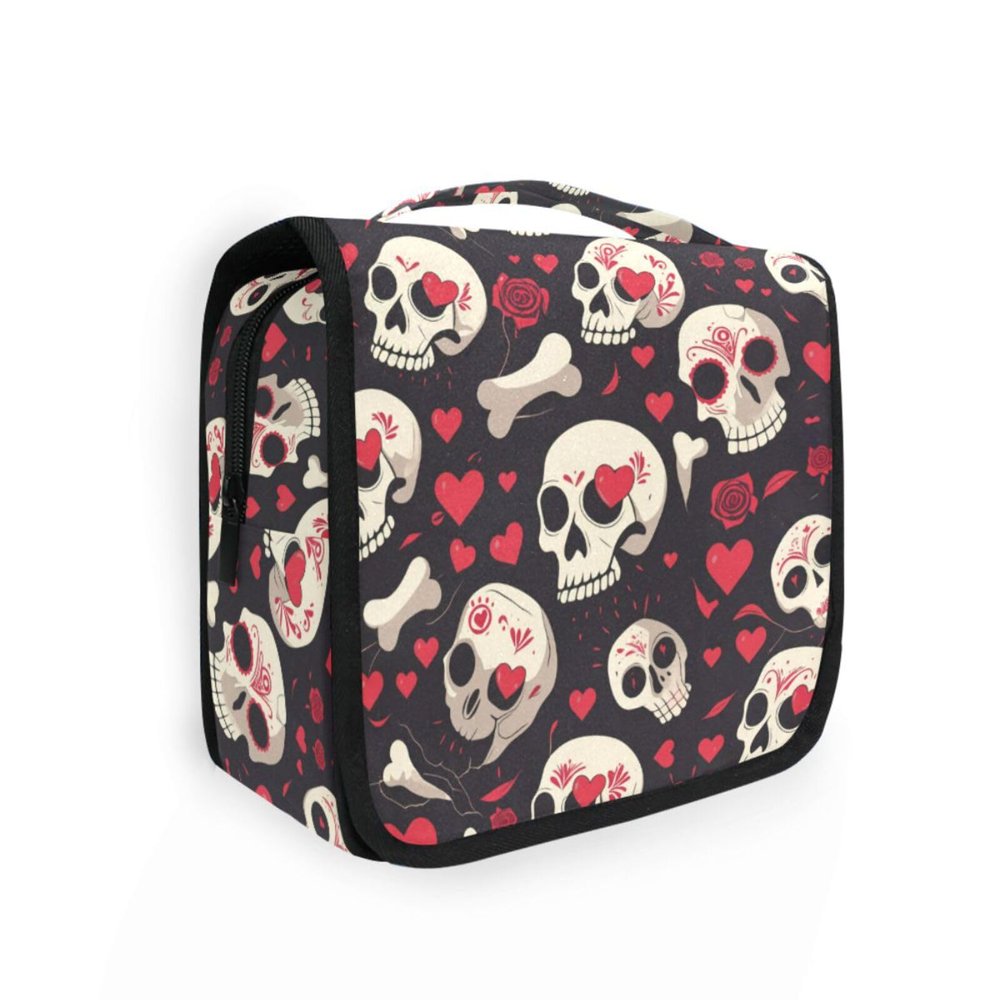 Skull Heart Valentine's Travel sizoiletries kit with Hanging Hook Essential Makeup Bags Traveling