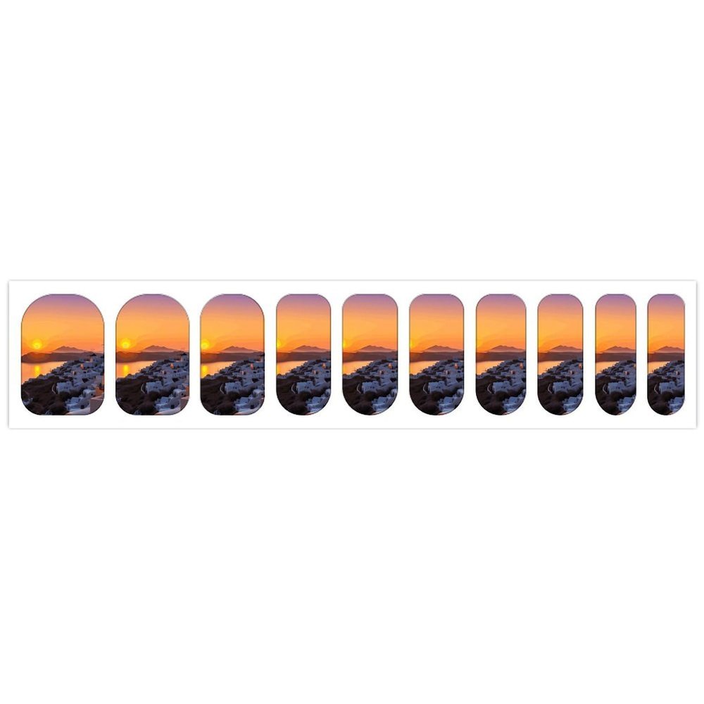 Greece Island Sunset Landscape Nail Stickers 50 Sheets Gloss Nail Strips Bundle Long Lasting Gel Nail Stickers Art Decals Easy to Apply and Remove for Women DIY Decorations