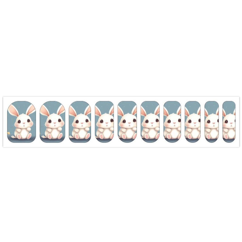 Cartoon Cute Bunny Nail Stickers 50 Sheets Gloss Nail Strips Bundle Long Lasting Gel Nail Stickers Art Decals Easy to Apply and Remove for Women DIY Decorations