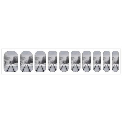 Snowy Train Tracks Nail Stickers 50 Sheets Gloss Nail Strips Bundle Long Lasting Gel Nail Stickers Art Decals Easy to Apply and Remove for Women DIY Decorations