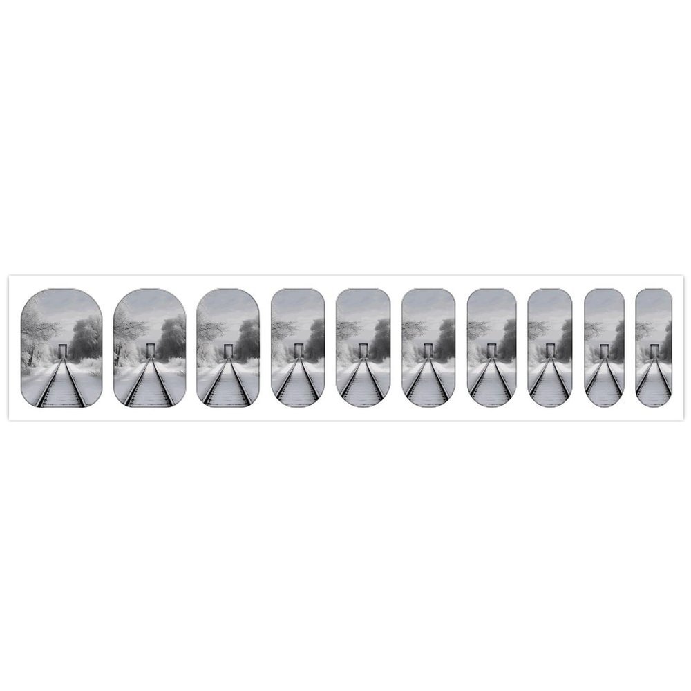 Snowy Train Tracks Nail Stickers 50 Sheets Gloss Nail Strips Bundle Long Lasting Gel Nail Stickers Art Decals Easy to Apply and Remove for Women DIY Decorations
