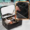 EHCBFCVN Black And Gold Multi-coloured Makeup Storage Box, Large Capacity Makeup Tool Box, Three-colour LED Mirror With Light, Removable Dividers(Small) view 3