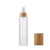 120ML/4OZ Frosted Glass Lotion Pump Bottle with Wood Grain Cap Translucent Refillable Soap Dispenser Makeup Cosmetic Storage Container Vials for Cream Emulsion Shampoo Essential Oil view 1