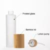 120ML/4OZ Frosted Glass Lotion Pump Bottle with Wood Grain Cap Translucent Refillable Soap Dispenser Makeup Cosmetic Storage Container Vials for Cream Emulsion Shampoo Essential Oil view 3