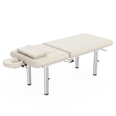 31.5 Wide Stationary Massage Table with Face Pillow and Stainless Steel Adjustable Legs, Adjustable Backrest for Treatment, Physical Therapy, Spa Facial Professional Heavy Duty Massage Bed - White