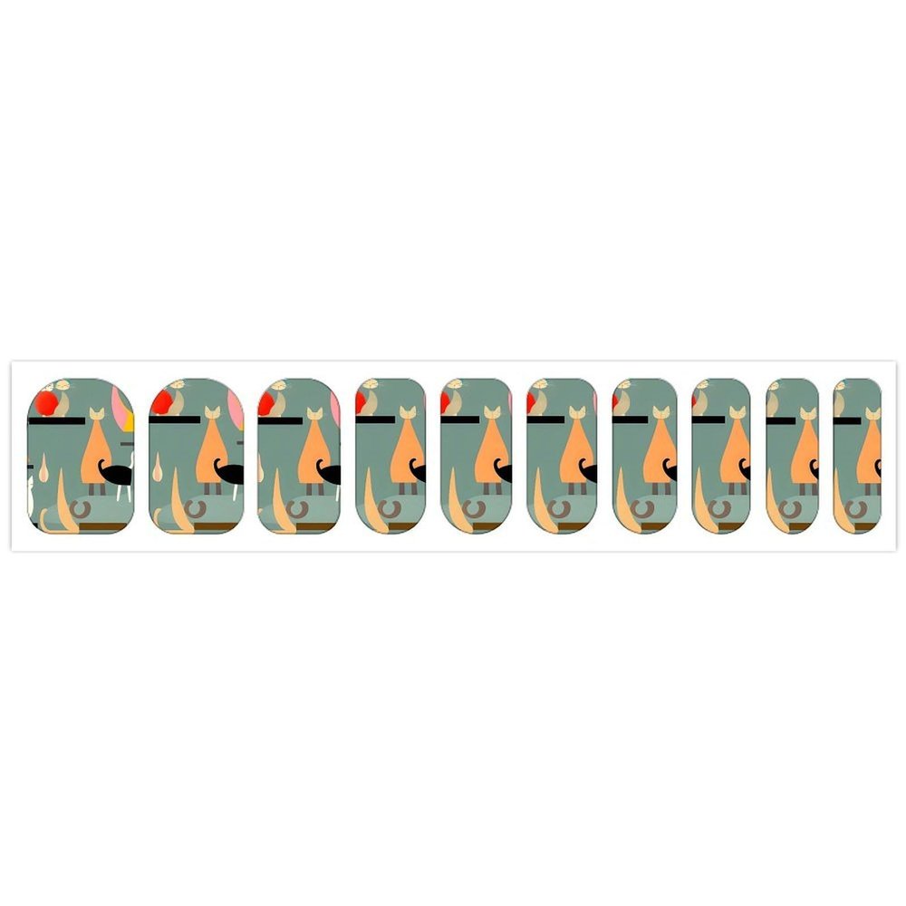 Mid-Century Modern Art Cats Nail Stickers 50 Sheets Gloss Nail Strips Bundle Long Lasting Gel Nail Stickers Art Decals Easy to Apply and Remove for Women DIY Decorations