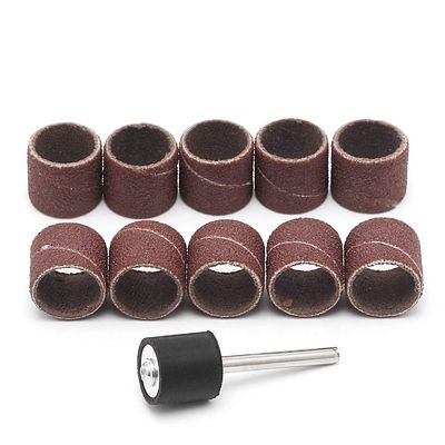 10 Pcs 12.5mm Grit 80# Sanding Bands +3.17mm Mandrel Rotary Tool Drill Bits