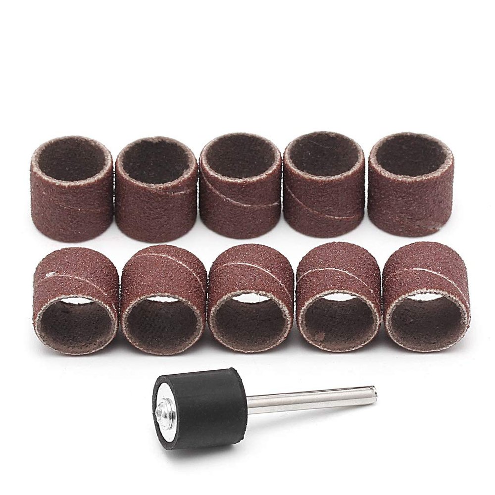 10 Pcs 12.5mm Grit 80# Sanding Bands +3.17mm Mandrel Rotary Tool Drill Bits