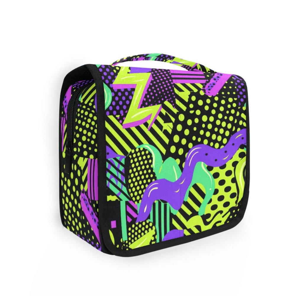 Abstract Pattern Green Purple Personal Item Travel Bag with Hanging Hook Necessities Waterproof Cosmetic Bag Toilet