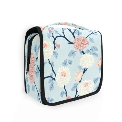 Chrysanthemum Flowers Light Bluravel Toiletry kit with Hanging Hook Chic kit Bag Vacation