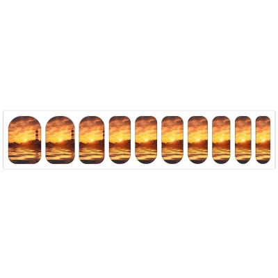 Sea Lighthouse in Sunset Nail Stickers 50 Sheets Gloss Nail Strips Bundle Long Lasting Gel Nail Stickers Art Decals Easy to Apply and Remove for Women DIY Decorations